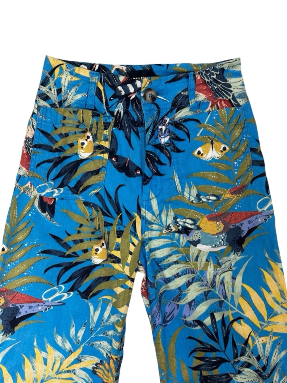 Anthropologie Maeve Colette Cropped Linen Wide-Leg Pants Tropical Print Size 0 - Picture 5 of 7